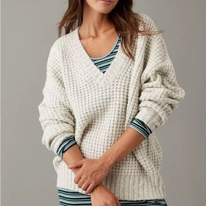 AE Whoa So Cozy Waffle V-Neck Sweater